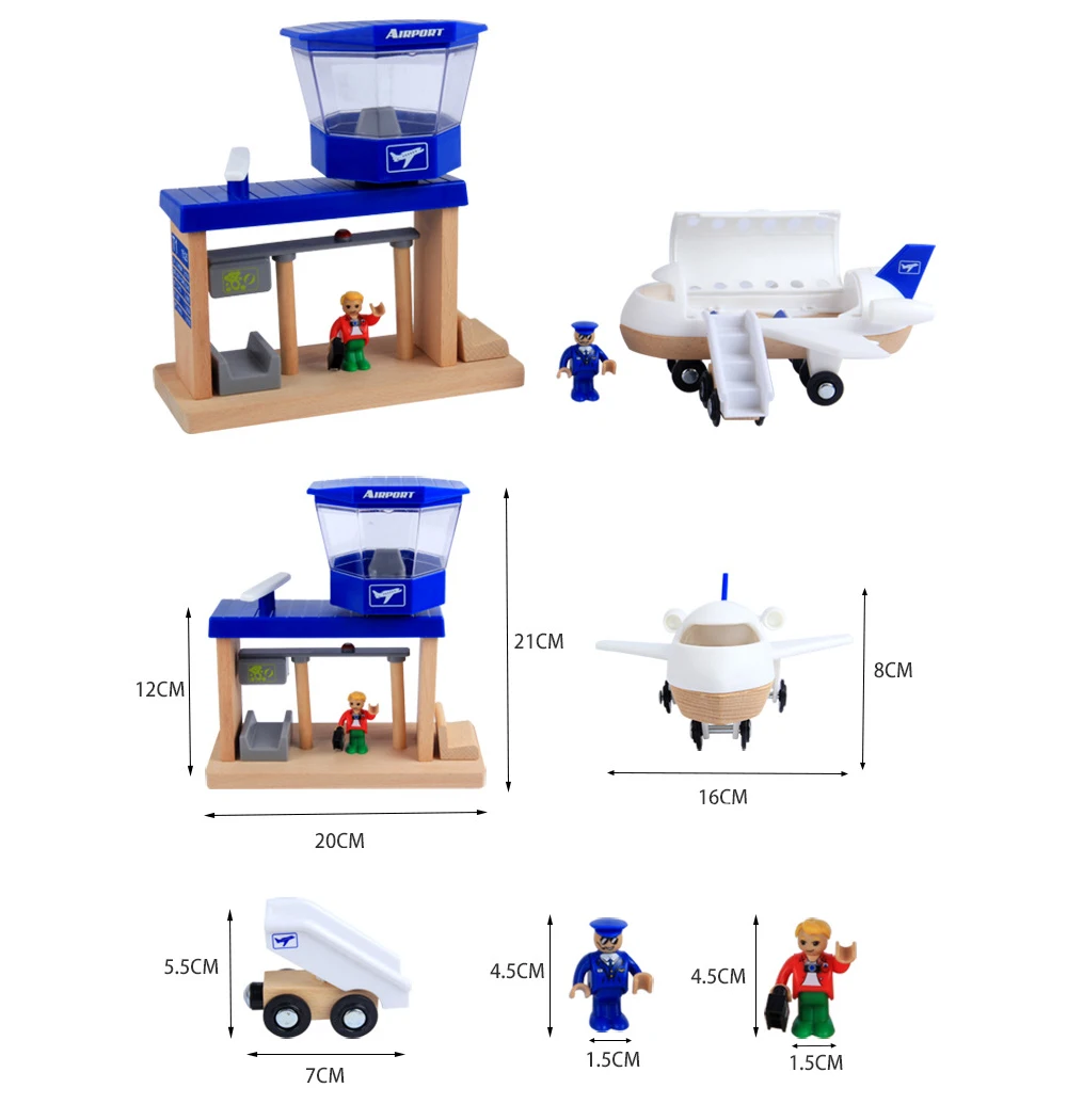 Деревянный трек-сцена, аксессуары, белый самолет с куклами, платформа для аэропорта, совместимая с деревянной дорожкой brio track train Multi-colo