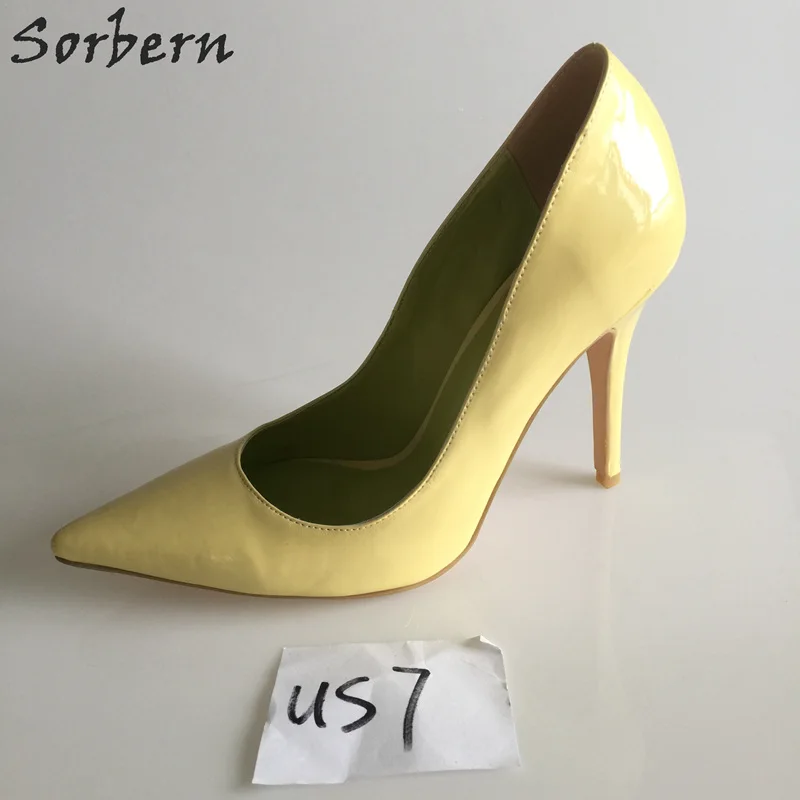 

Sorbern US7-EU37 Yellow Slip On Women Pumps Pointed Toe Heels Ol Work Shoes Stilettos Female Shoes Fashion New Closed Toe Heels