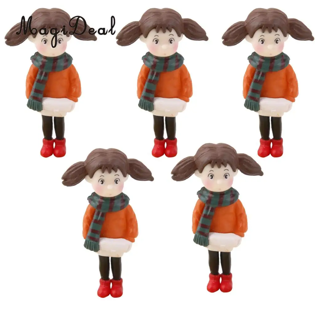 

MagiDeal 5pc Winter Coat Girl Miniature Fairy Garden Micro Landscape Figurines Dollhouse Moss Terrariums Bonsai Ornament