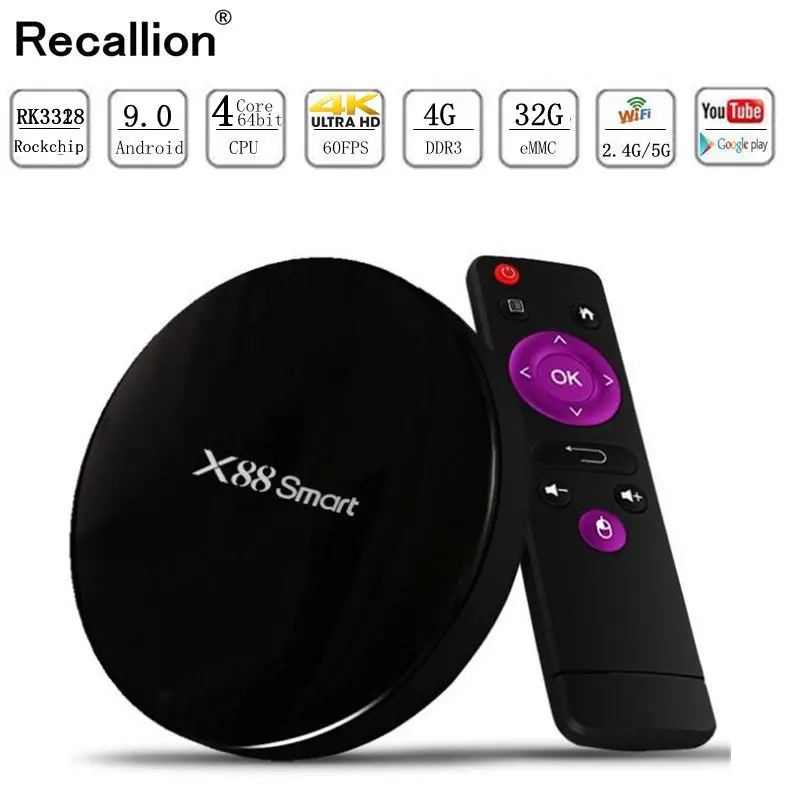 

Android 9.0 Quad Core 4G 32G Set Top Box X88 Smart Mini RK3328 Quad Core Wifi Media Player TV Receiver Set Top Box