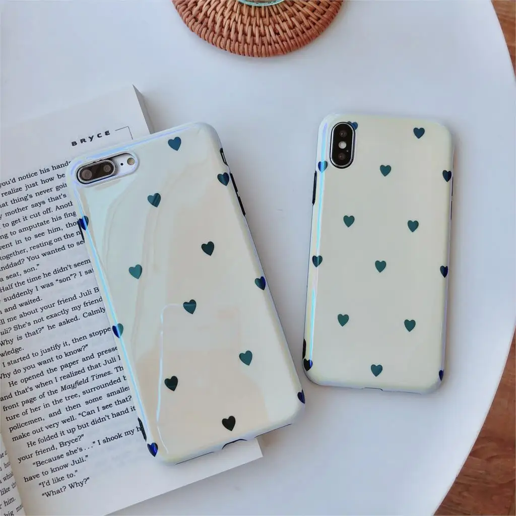 

Cute Love Heart Funda for iphone X Case Blue light IMD Phone Case for iphone 6 6S 7 8 Plus 10 X XR XS Max Cover Luxury Capa