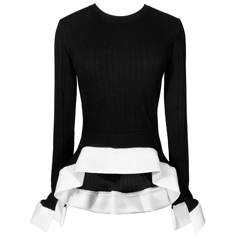 

KENVY Brand fashion women's high-end luxury spring elegant knitted ruffle sweater