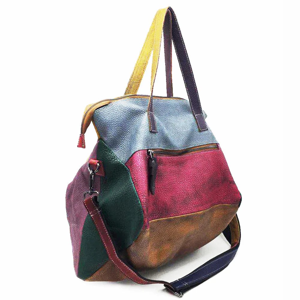Лоскутная сумка из натуральной кожи женская винтажная Ретро шикарная Большая вместительная сумочка модная дизайнерская роскошная сумка через плечо для женщин