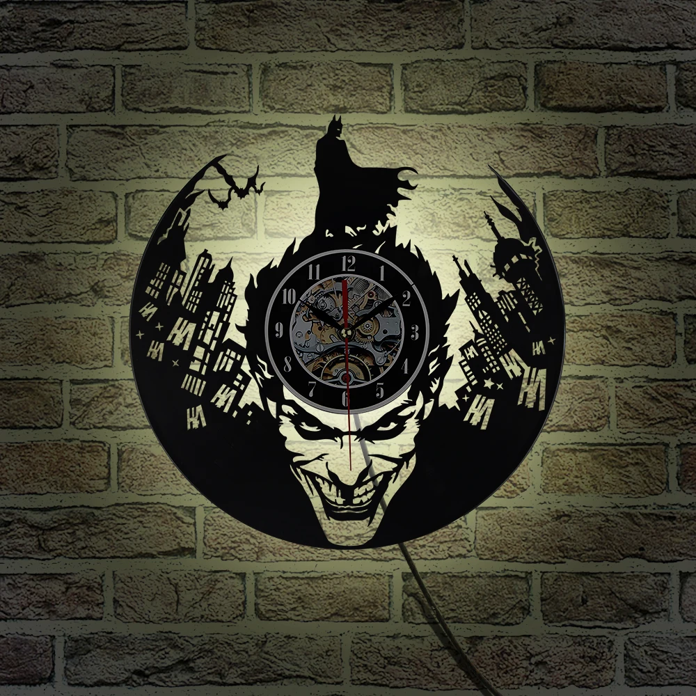 CD Record Wall Clock 3D Vinyl Wall Watch Classic LED Lighting Clock Wall Decorative Hanging Vintage Art Decor Clocks 