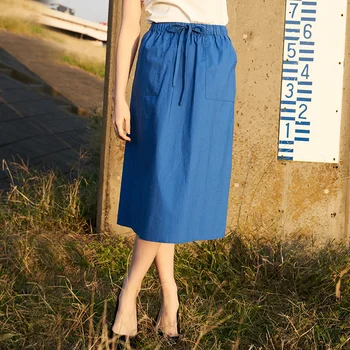 

INMAN Cotton Mid Calf Skirt Summer Clothing Women Bottoms Comfortable Elastic Waist Women Skirt