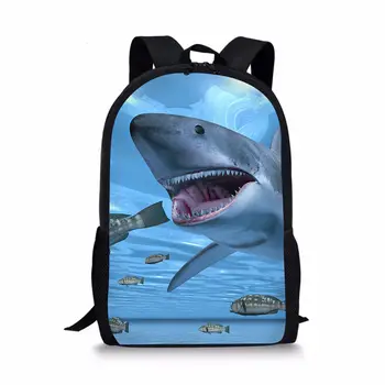 

THIKIN Sharks Pattern Casual Backpack For Kids Teenage Boys Girls Polyester Student School Shoulder Bags Female Daily Mochila