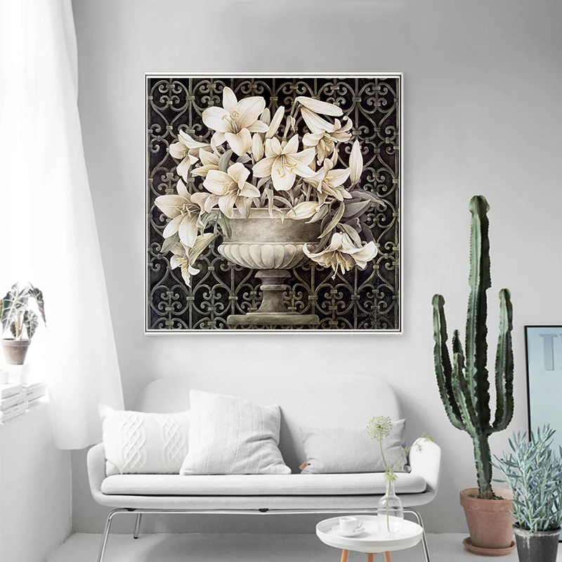 Special shaped Diy diamond embroidery cross stitch kit 60x60CM Fragrant lily flower rhinestones mosaic full painting|full painting|diamond