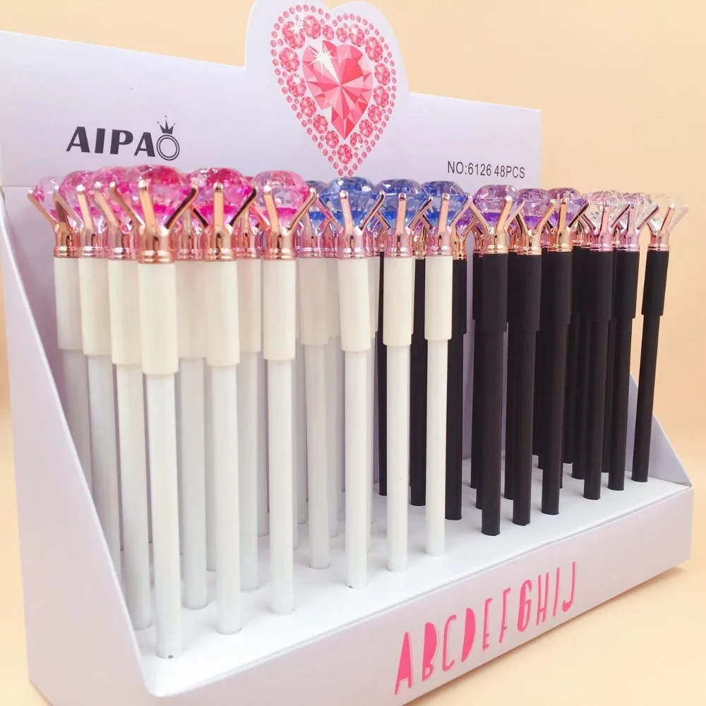 Cabeça de Cristal Pintado de Tinta Caneta de Tinta de Água Produtos de Papelaria 48 Pçs e lote 0.5mm Diamante Preta Caneta Gel Roller Ball Canetas Escola Escritório 3 Diamante Pintado de Tinta Preta Caneta Gel