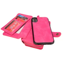

Multi Function 11 Card Slots Hand Strap Zipper Pruse Bag Leather Wallet Case for iPhone X 5.8'' Removable TPU Cover With Mirror