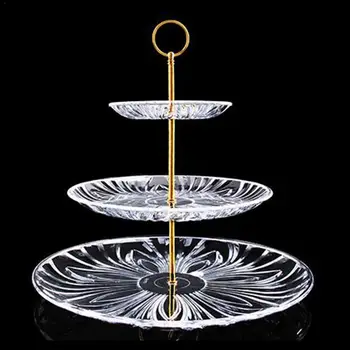 

Three Layer Food Tray Transparent Acrylic Snack Dish Carved Petal Pattern Fruit Plate Set Home Party Serve Tray
