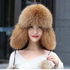 Real Women Fox Fur Hat With earflap Warm Winter Ladies Thick Real Raccoon Fur Hats 2022 New Hot sale Russia Geunine Fox Fur Cap ► Photo 1/6