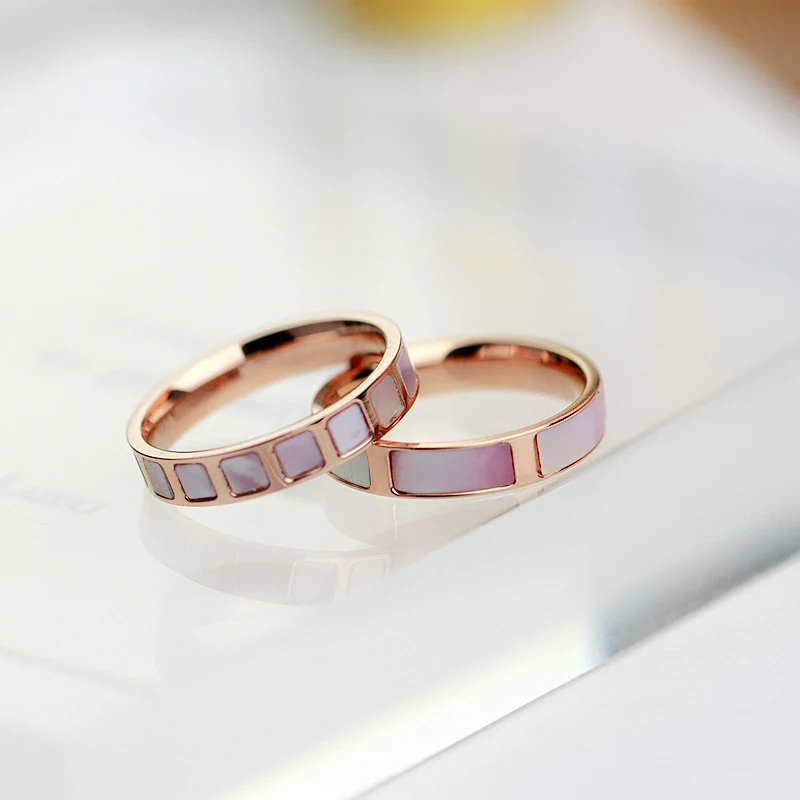YUNRUO New Arrival Rose Gold Plated Natural Pink Shell Rings Titanium Steel Jewelry Woman Fashion font