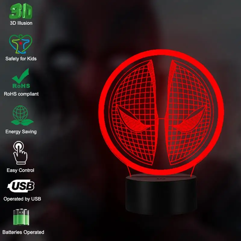 VCity Deapool Led Настольная лампа 3D Ночник светильник вечерние домашний декор RGB