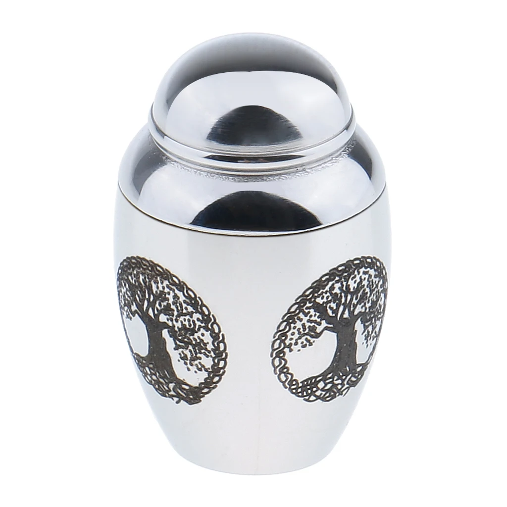 2 Piece Stainless Steel Cremation Keepsake Urn Container Jar Tree Of Life Memorial Love Pet 
