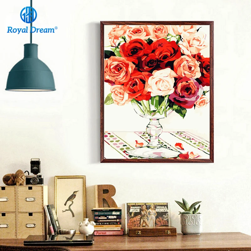 Framed Picture Romantic Red Rose DIY Painting By Numbers Kits Acrylic