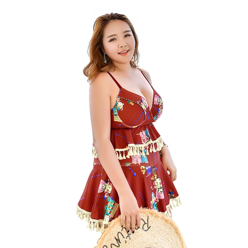 

Women Two Piece Tankinis Swimsuits Push Up 3XL-6XL 3PCS Swimwear Holiday Beach Print Bikini Set 2017 Super Large Sizes For Women