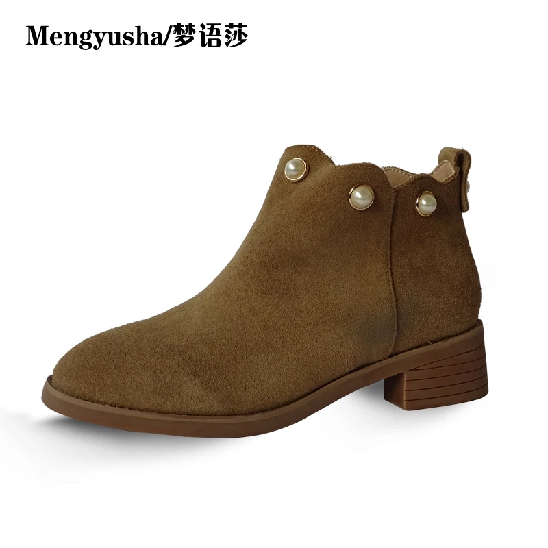 

Mengyusha2018 autumn and winter new matte real cowhide rough with England Martin boots pearl boots short boots
