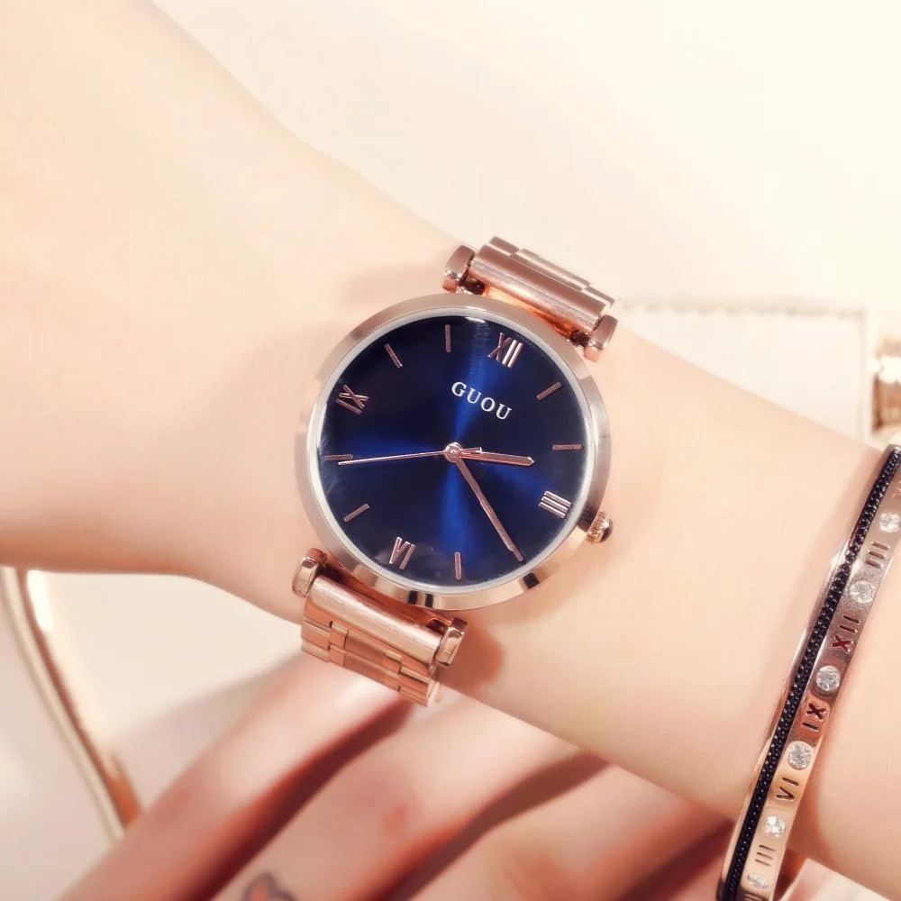 

Fashion Rose Gold Steel Simple Girl Bracelet Watch Guou Luxury Brand Woman Quartz Watches Clock Gift Watches relogio