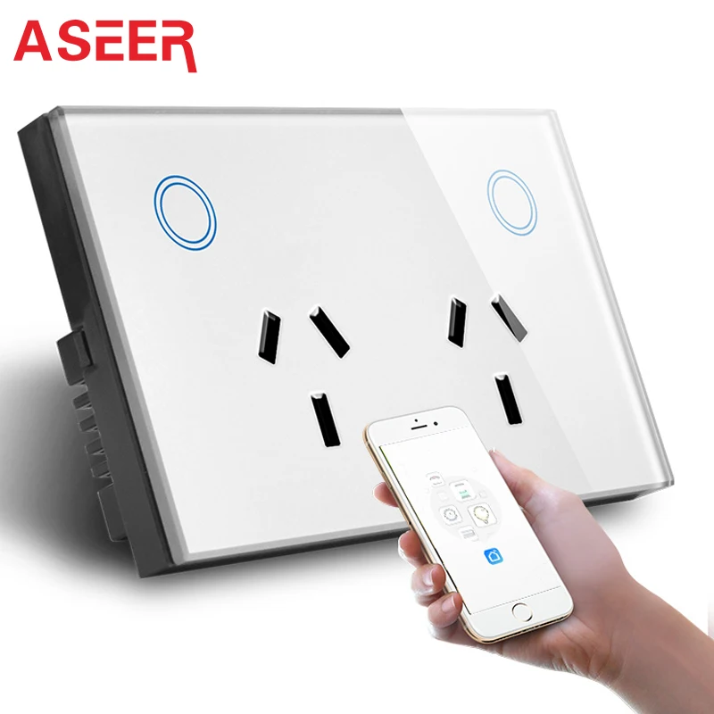 

ASEER,AU Plug WIFI Smart Socket 15A,110-240V Phone Timing,Current Monitoring,Voice Control,Support Amazon Alexa/Google Assistant