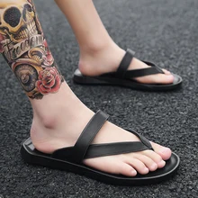 Кожаная обувь; мужские сандалии; коллекция года; мужские пляжные сандалии на плоской подошве; модные мужские сандалии; Черная нескользящая обувь