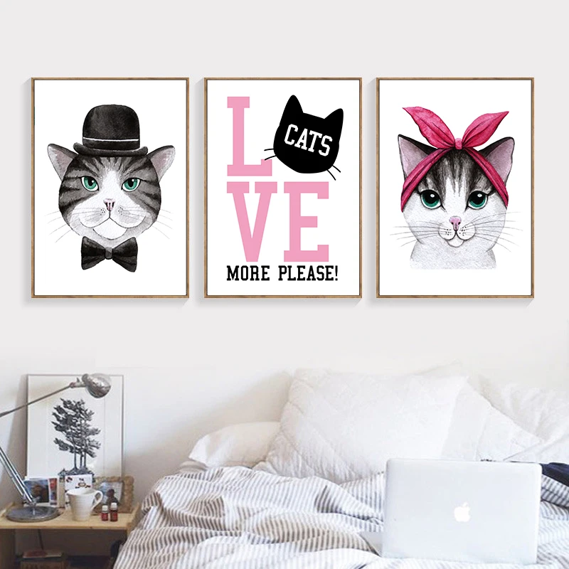Nordic-Cartoon-Animal-Cat-Art-Canvas-Painting-Posters-Prints-Wall-Paintings-Pictures-For-Living-Room-Home