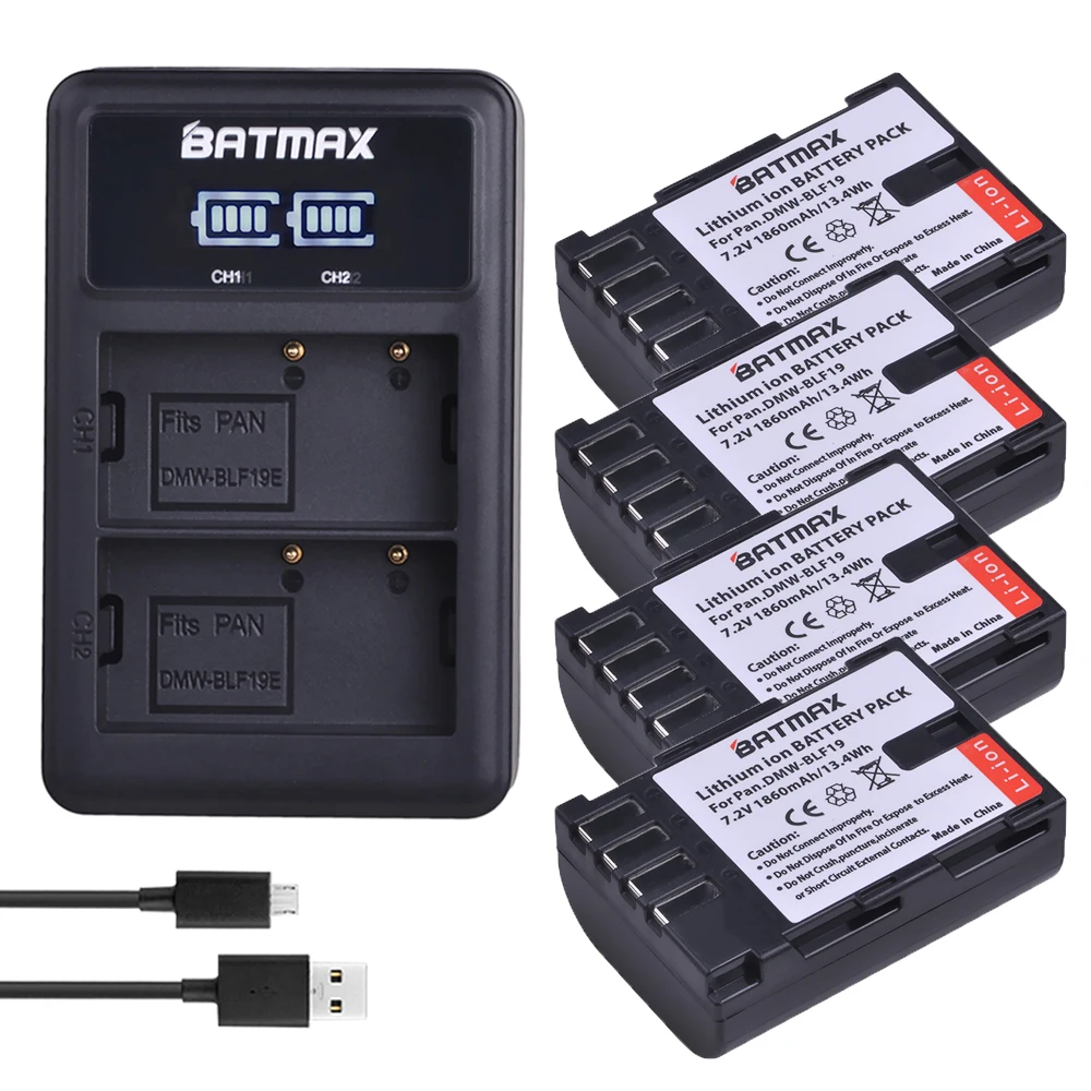 Preise 4 stücke 1860 mah DMW BLF19E DMW BLF19 BLF19E Kamera Batterie + LCD Dual USB Ladegerät für Panasonic Lumix GH3 GH4 GH5 kameras