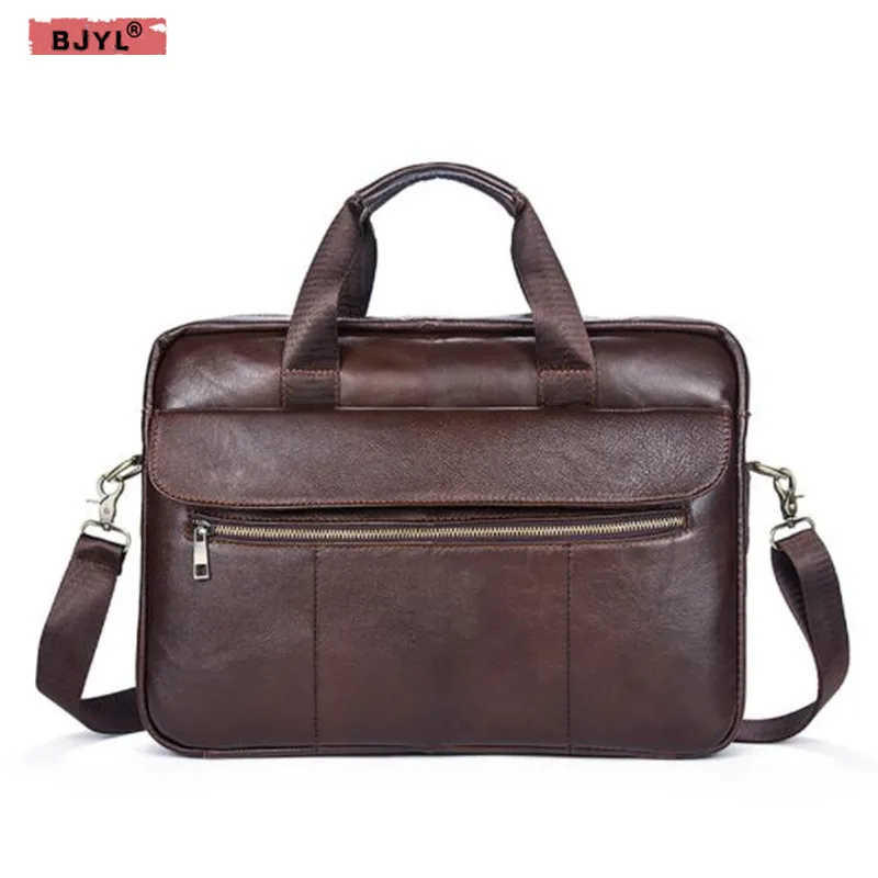 

BJYL 14" Laptop Briefcase Genuine Leather Business men Handbags cross section oblique men's briefcase male shoulder diagonal Bag