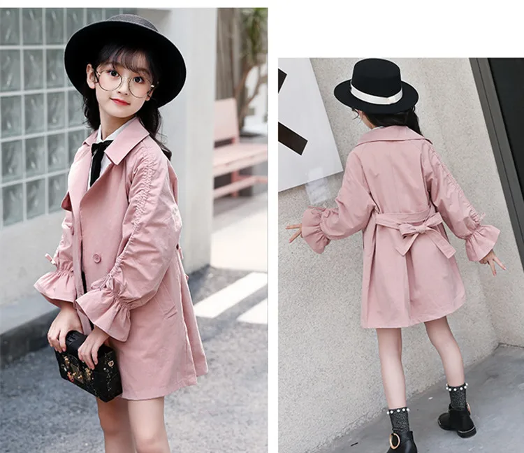 new style girls clothes teens windbreaker children long outfit coat princess trench coats 05