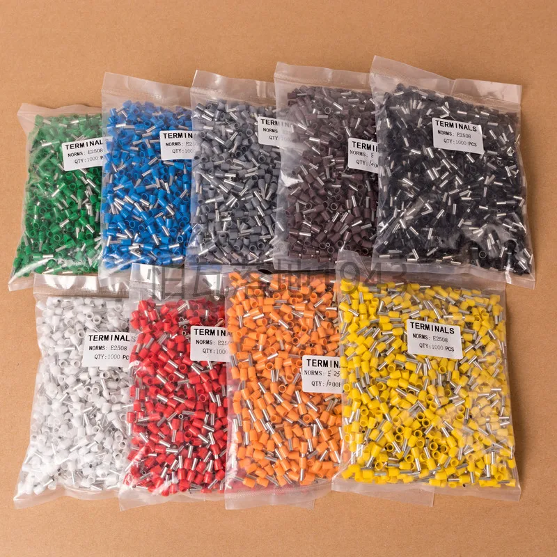 

E2508 copper Tube insulating terminals 2.5MM2 Insulated Cable Wire Connector Insulating Crimp Terminal Connector 1000pcs/pack