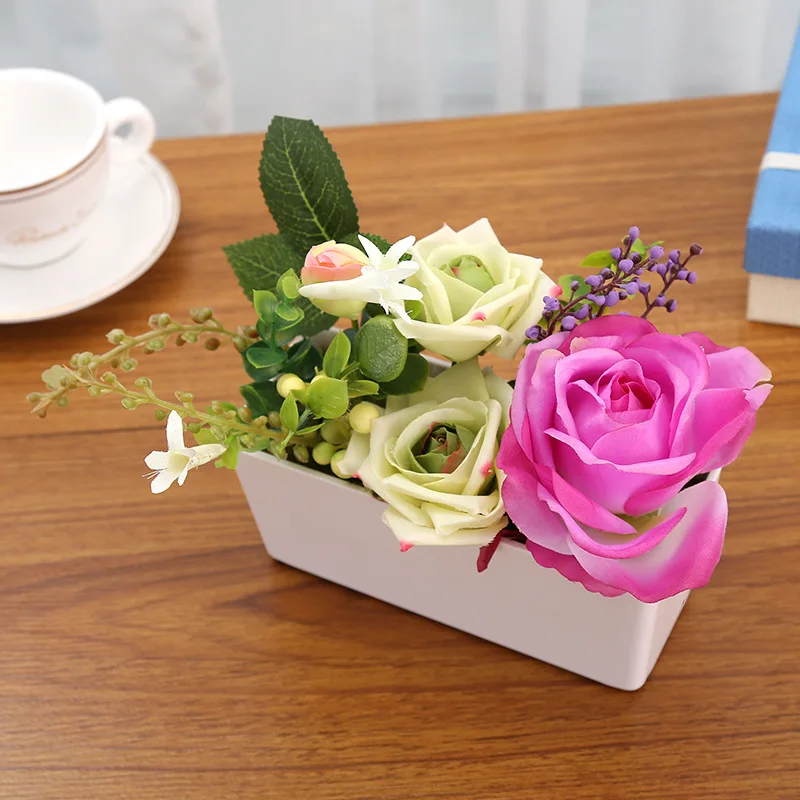 1pcs/lot Flower Rose Rose Silk Silk Flower Pot Set Wedding Home Party Flower Decoration