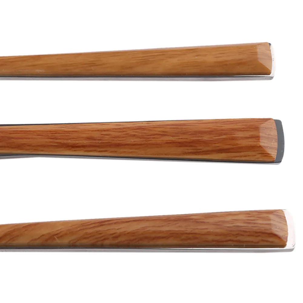 E-SHOW Имитация деревянной ручки из нержавеющей стали портативная посуда столовая посуда набор столовых приборов для путешествий с вилкой ложкой нож
