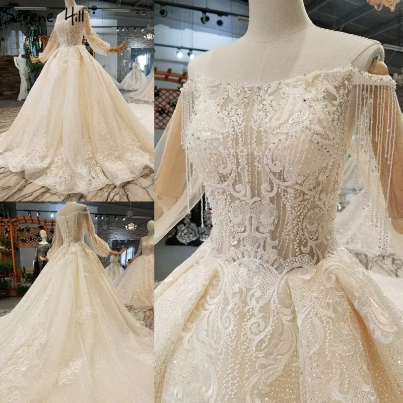 High-end с открытыми плечами Длинные рукава Свадебные платья с блестками Бисероплетение Принцесса сексуальное свадебное платье 2019 настоящая