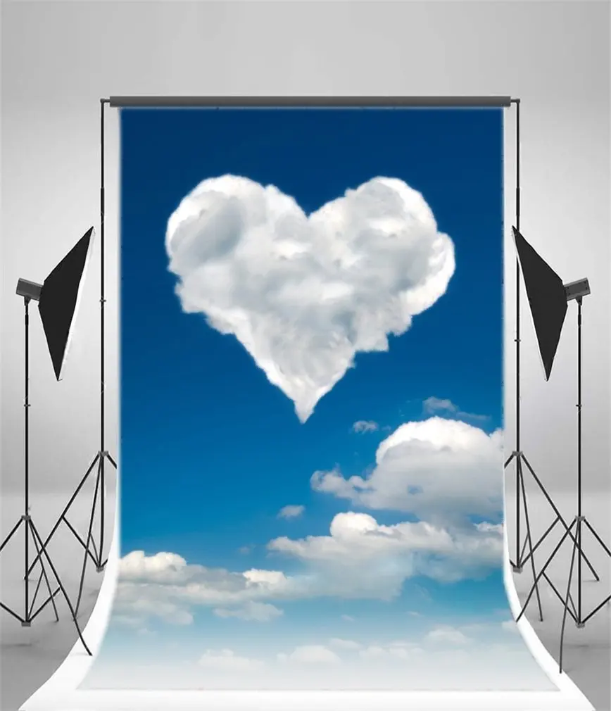 

Photography Backdrop Valentine's Day Blue Sky White Cloud Heart Nature Romantic