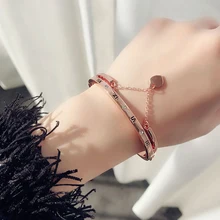 Роскошные браслеты и браслеты, известный бренд, ювелирные изделия, розовое золото, нержавеющая сталь, женское сердце, Forever Love, очаровательный браслет для женщин