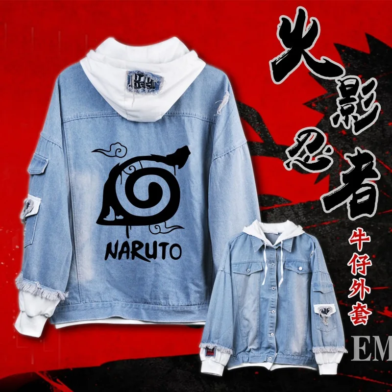 Coshome Anime Naruto Hoodies Men Women Denim Jacket Akatsuki Coat Daily Costume for Spring (2)