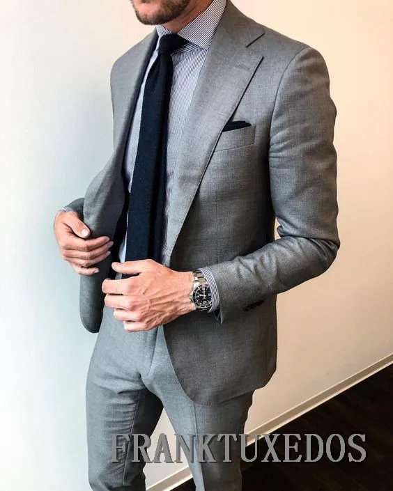 

2019 Two Piece Suit For Men Gray White Men Suits For Wedding Tuxedo Slim Fit Mens Suits With Pants (jacket+pants)