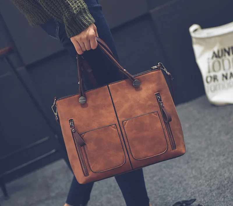 Women Shoulder Bag Vintage PU Leather Casual Totes Female Daily Shopping Bags Luxury Designer Ladies Handbag Dames Tassen SS0375 (4)