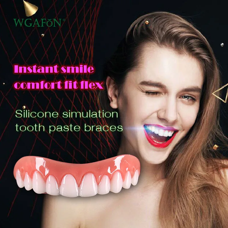 

WGAFON 1 piece Silicone Simulated Teeth Whitening dentures Braces False Tooth film Tooth Mask Braces comfort fit flex teeth care