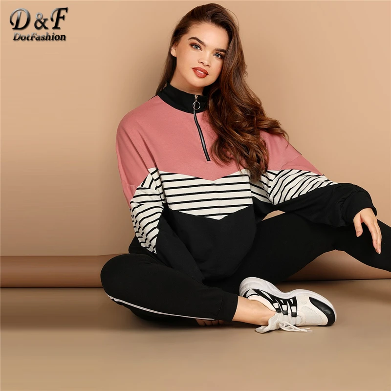  Dotfashion Plus Size Striped Batwing Sleeve Sweatshirt Women Casual Clothes 2019 Autumn Tops Womens