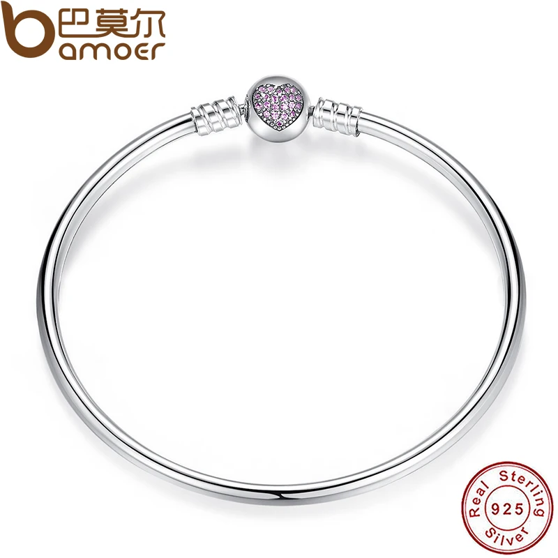 BAMOER Authentic 925 Sterling Silver Snake Chain Bangle& Bracelet Pave Star Cubic Zirconia CZ Jewelry PAB001