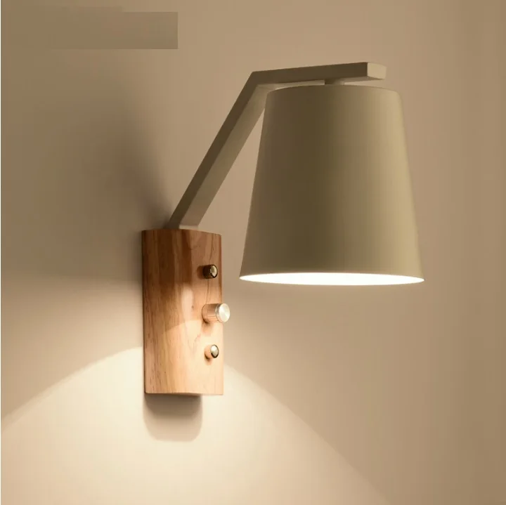 

Japan Design Wall Lamp with Wood Panel and Metal Shade, 23cm Height