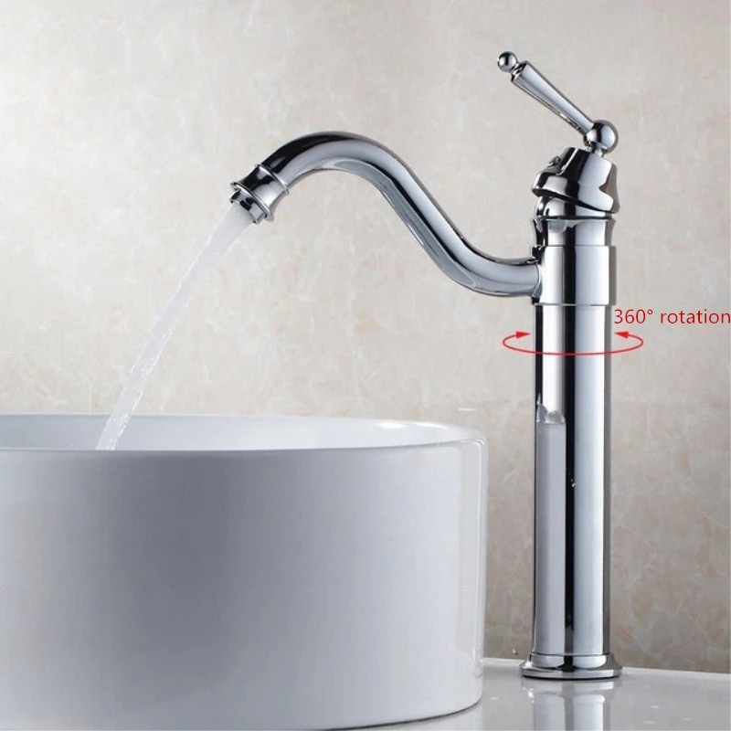

Modern Simple Bathroom Chrome Finish Basin Faucets Single Handle 360 Degree Rotation Sink Faucet Mixer Water Tap HJ-6633L