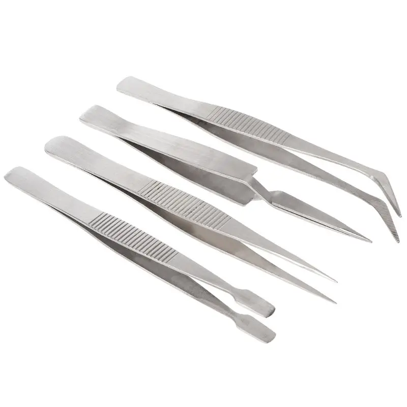 

4 Pcs/set Precision Stainless Steel Tweezers Set For Beauty Nail Art Handmade Jewelry Making Crafts Picking Tools