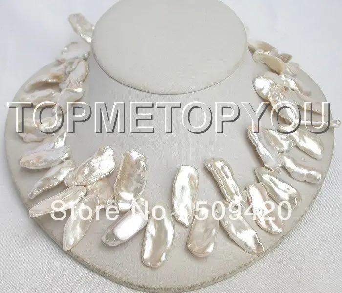

~~ Free ShippingRARE smooth 32mm white Baroque Reborn Keshi pearls necklace