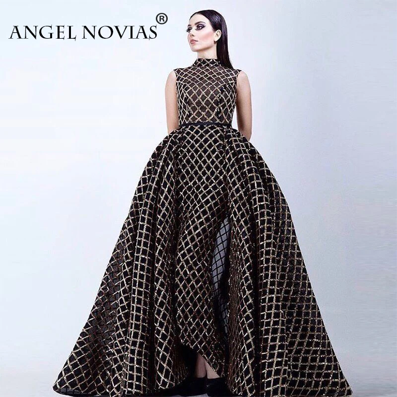 ANGEL NOVIAS Lange Zwarte Elegante Abendkleider Arabisch Avondjurk 2018 met Afneembare Rok Robe De Soiree Longue 2018 ANGEL NOVIAS Lange Zwarte Elegante Abendkleider Arabisch Avondjurk 2018 met Afneembare Rok Robe De Soiree Longue 2018