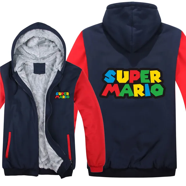 Super Mario Hoodies Men New Winter Warm Liner Thick Sweatshirt Mans