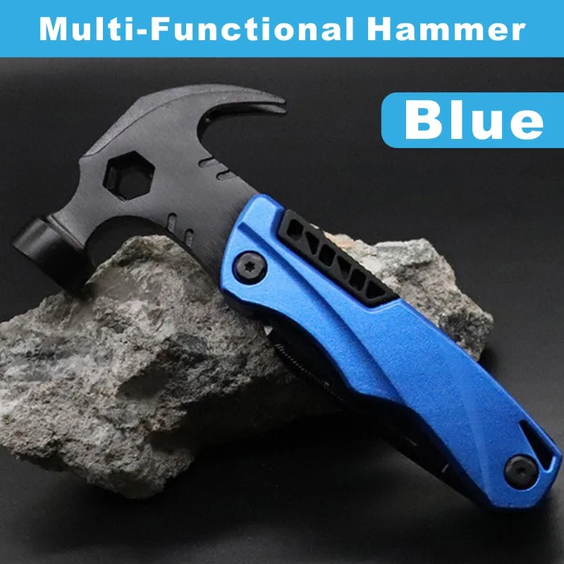 Hammer-Blue Мульти Походное снаряжение регулируемый гаечный ключ/автомобиль многофункциональный спасательный молот мини карманы многофункциональный инструмент - Цвет: Hammer-Blue