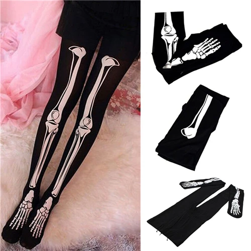 Женские сексуальные колготки 3d с принтом &quotСкелет&quot кости творческий Колготки