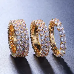 Хип-хоп Bling Iced Out кубическое циркониевое кольцо теннисные цепи кольца женские мужские 1 2 3 ряда CZ Циркон звено цепи ювелирные изделия золото