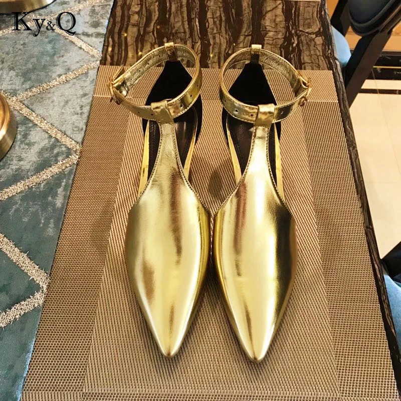 

2018 NEW EU Size 34-40 Gold SheepSkin High-heeled Shoes Pump show Women shoes Sandals Women Party Shoes